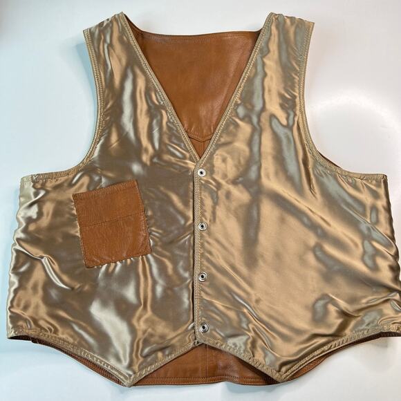 Baja California Vintage Faux-Leather Western Vest Brown Sleeveles Pocket Size XL - Picture 10 of 12